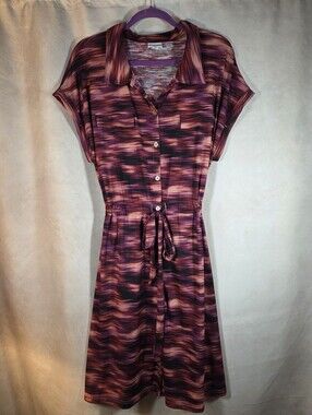 LuLaRoe Pink & Purple Wave-Stripe Shirt Dress